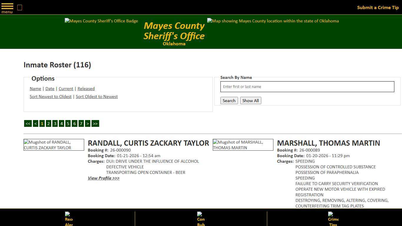 Inmate Roster - Current Inmates Booking Date Descending - Mayes County, OK Sheriff